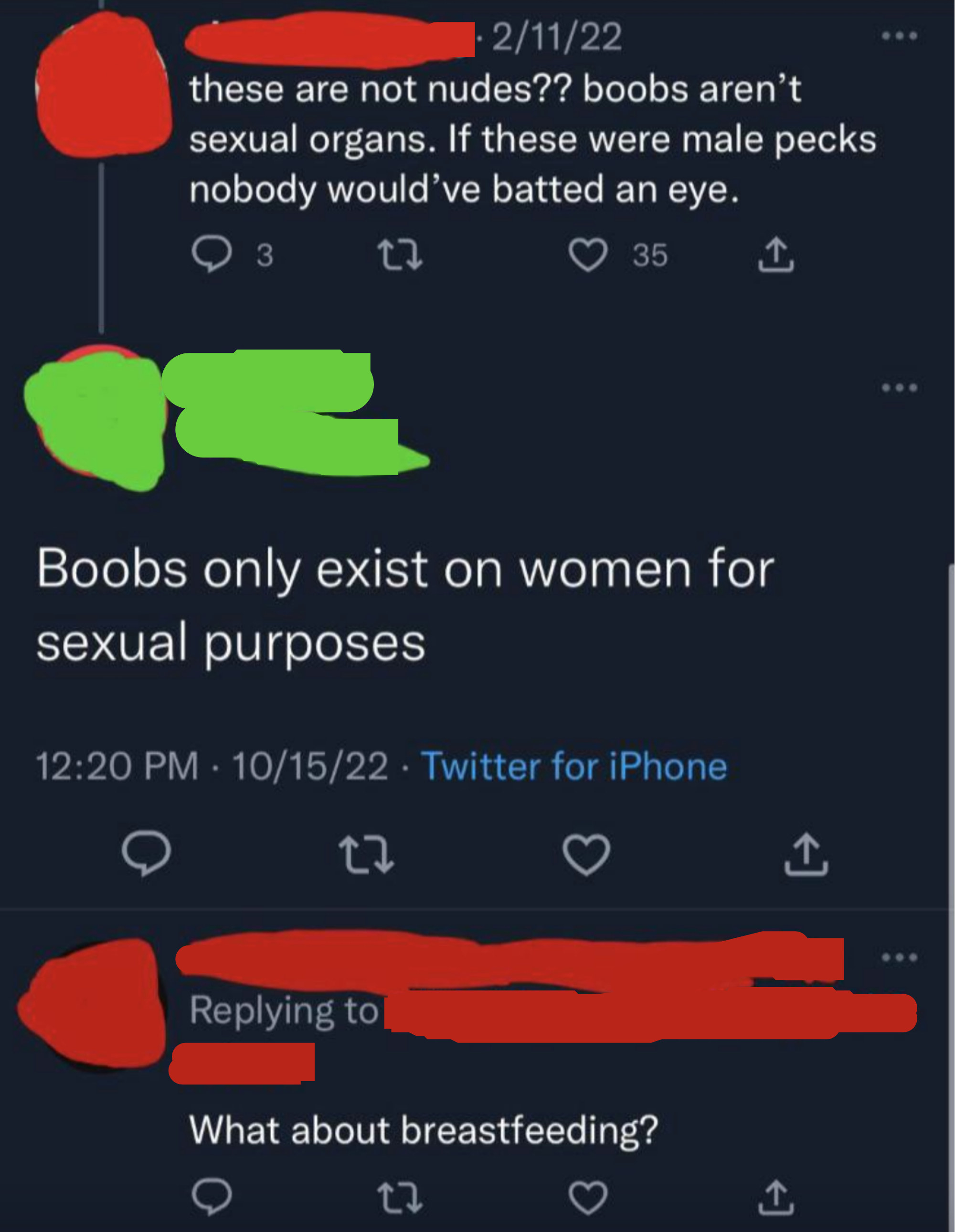 &quot;Boobs only exist on women for sexual purposes.&quot;