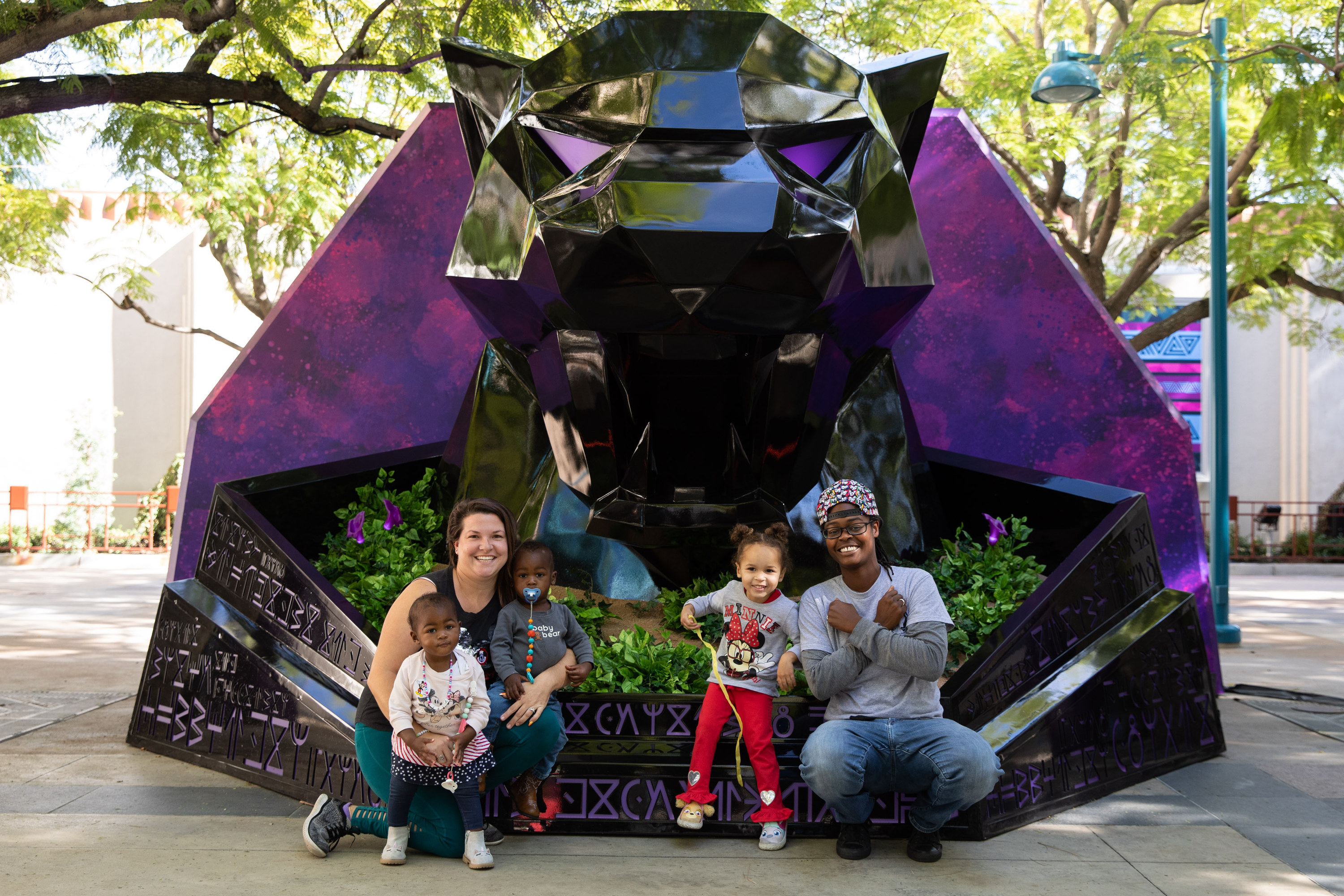 a T&#x27;Challa memorial with a sculpture of a black panther