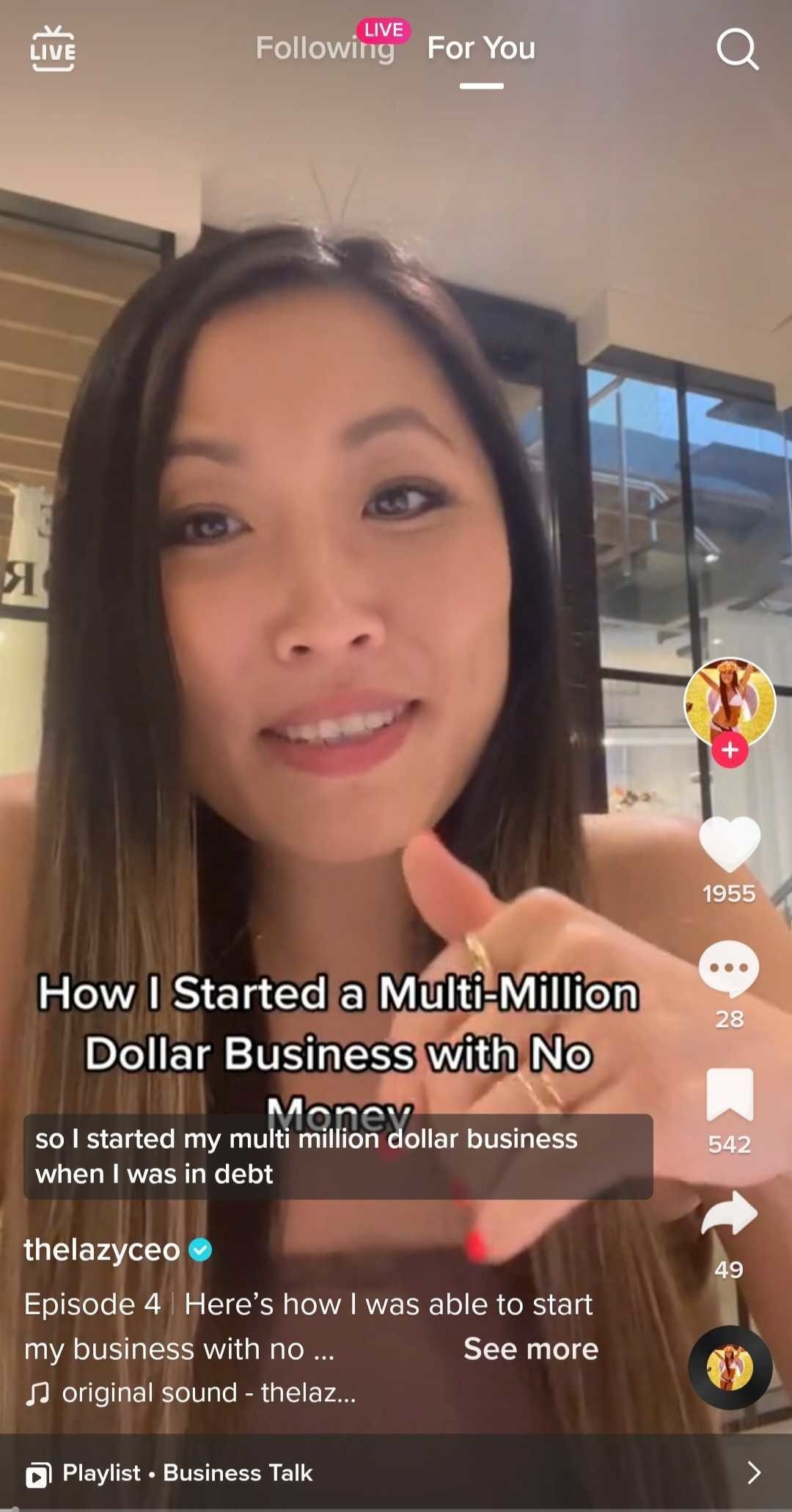 screenshot from Jane&#x27;s TikTok video giving advice on how to start a business with no money