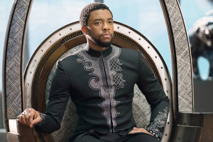 Chadwick in character as T'Challa
