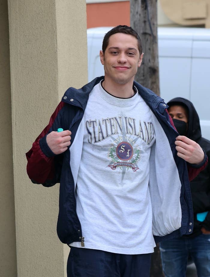 Pete smiles as he shows off his Staten Island t-shirt