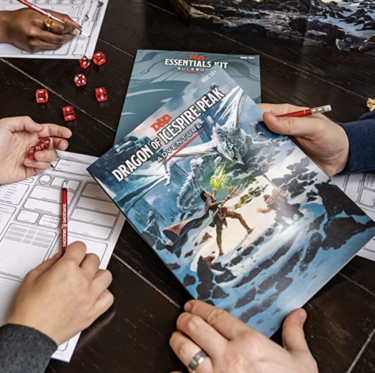 a group of people playing Dungeons and Dragons on a table