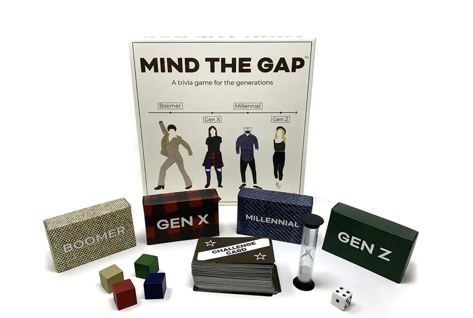 the box and the cards in front of a plain background
