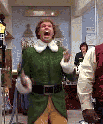 buddy the elf jumping excitedly