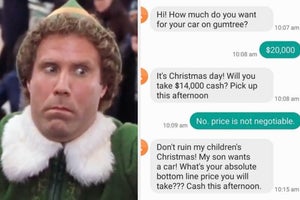 bad santa next to a text exchange