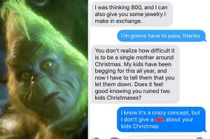 jim carrey's the grinch next to a text exchange