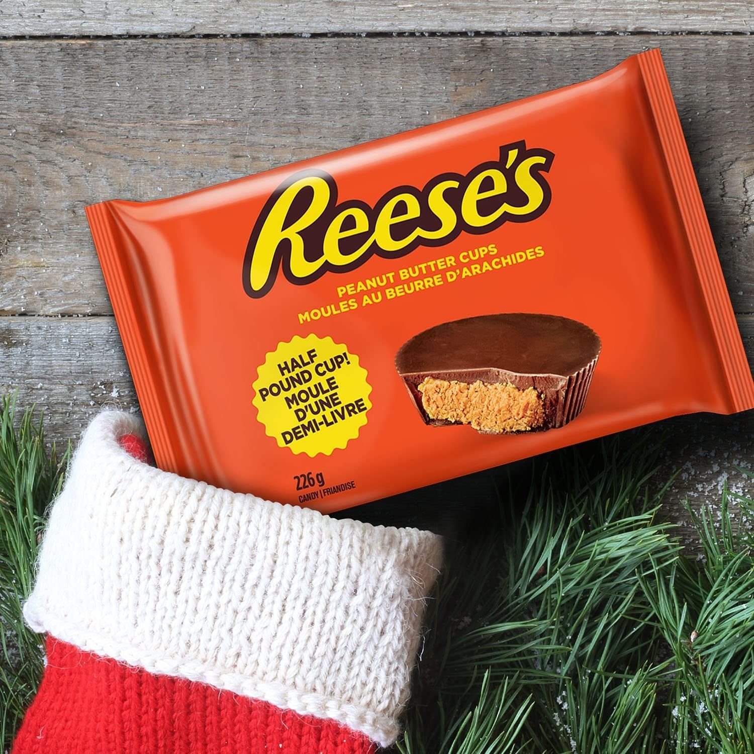 the reese&#x27;s cup going into a stocking