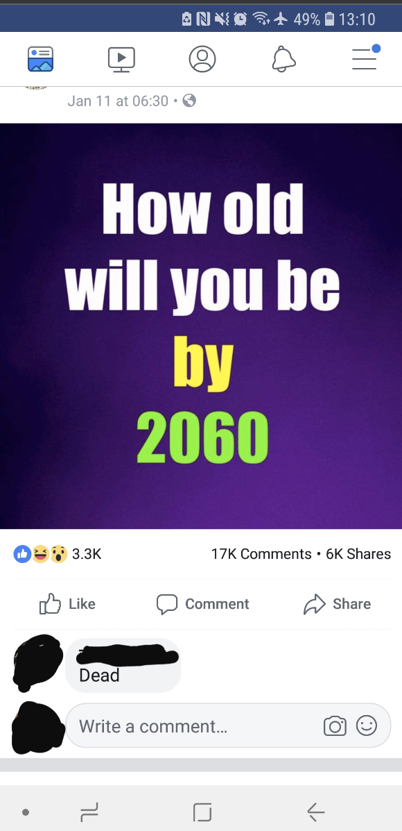 The question says How old will you by 2060? Grandpa replies, Dead