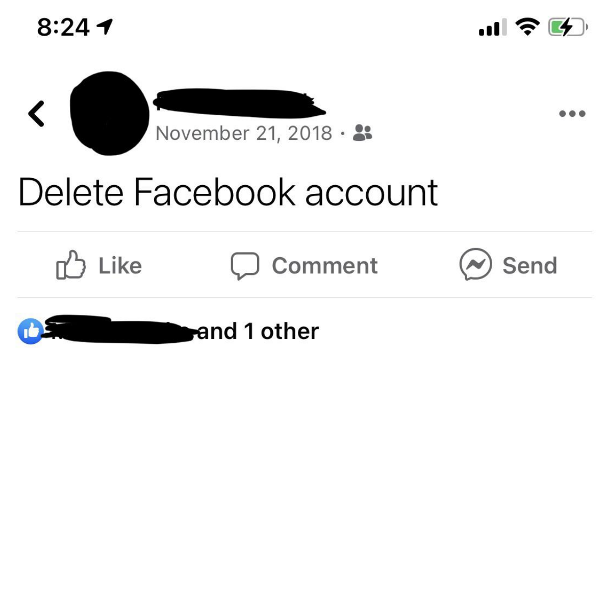 Grandpa&#x27;s Facebook status says Delete Facebook account