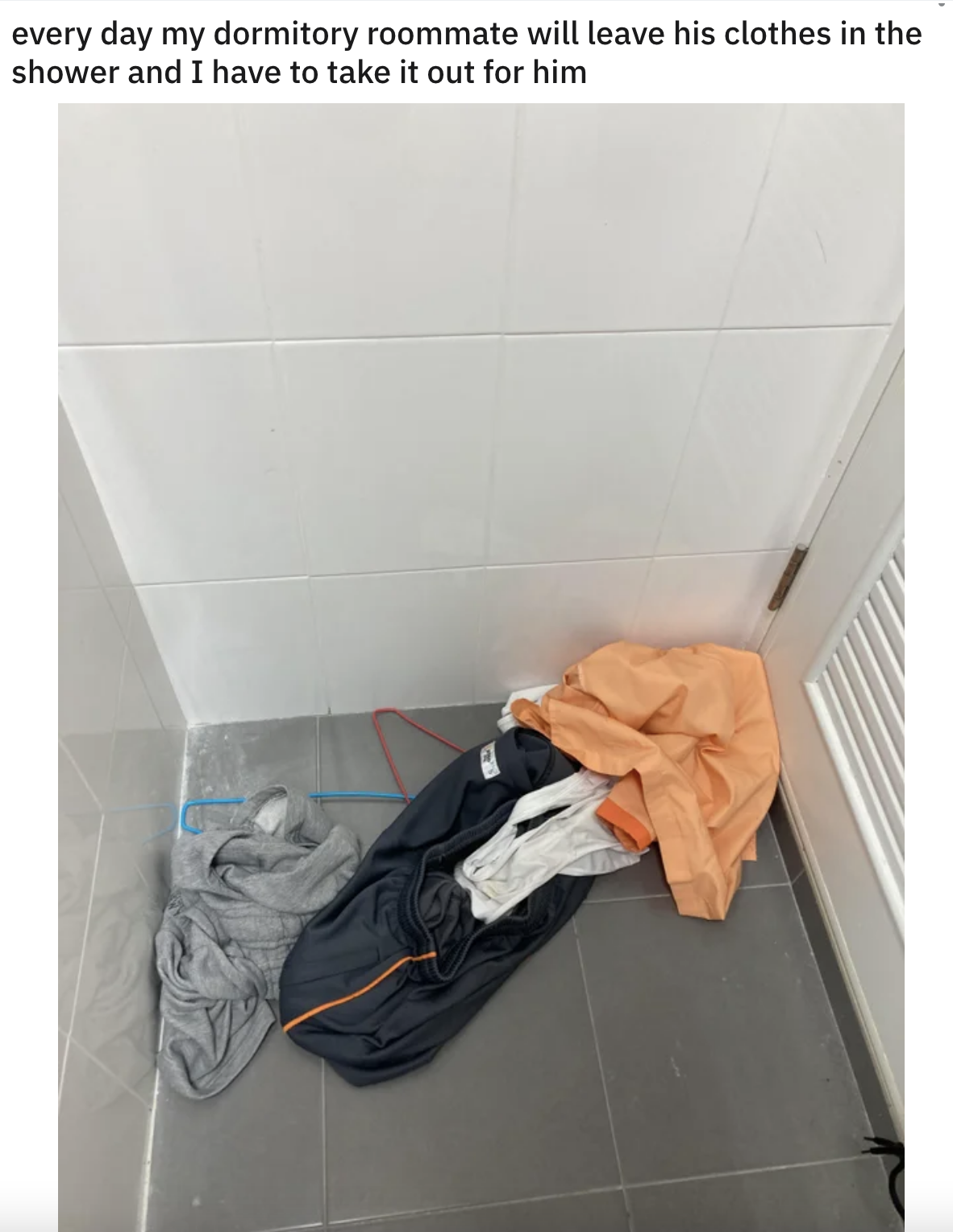 dirty clothes in the shower