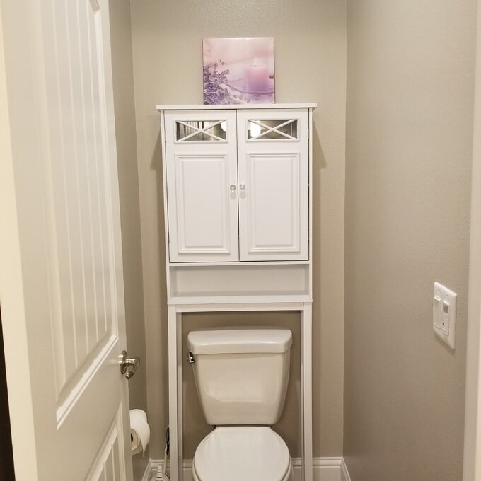 The cabinet in a bathroom
