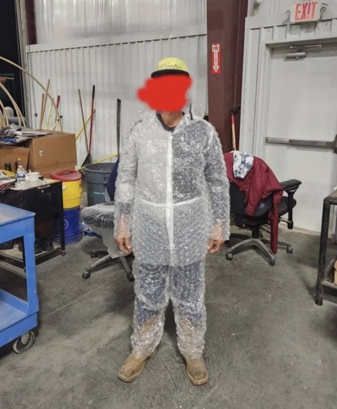 person with bubble wrap all over them
