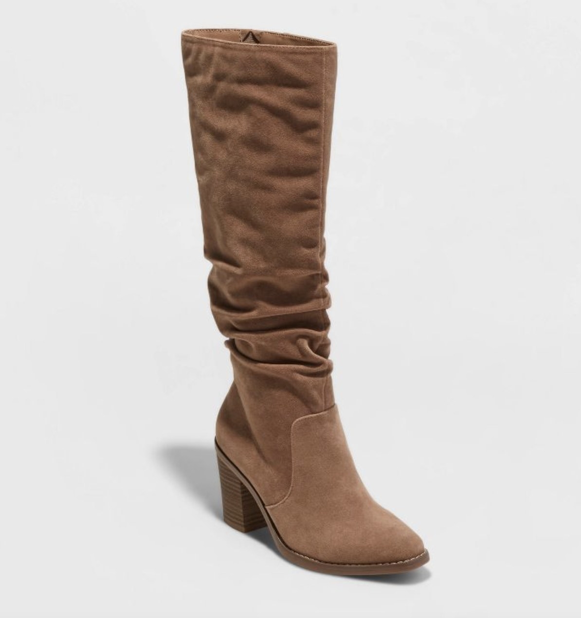 A tall ruched brown boot