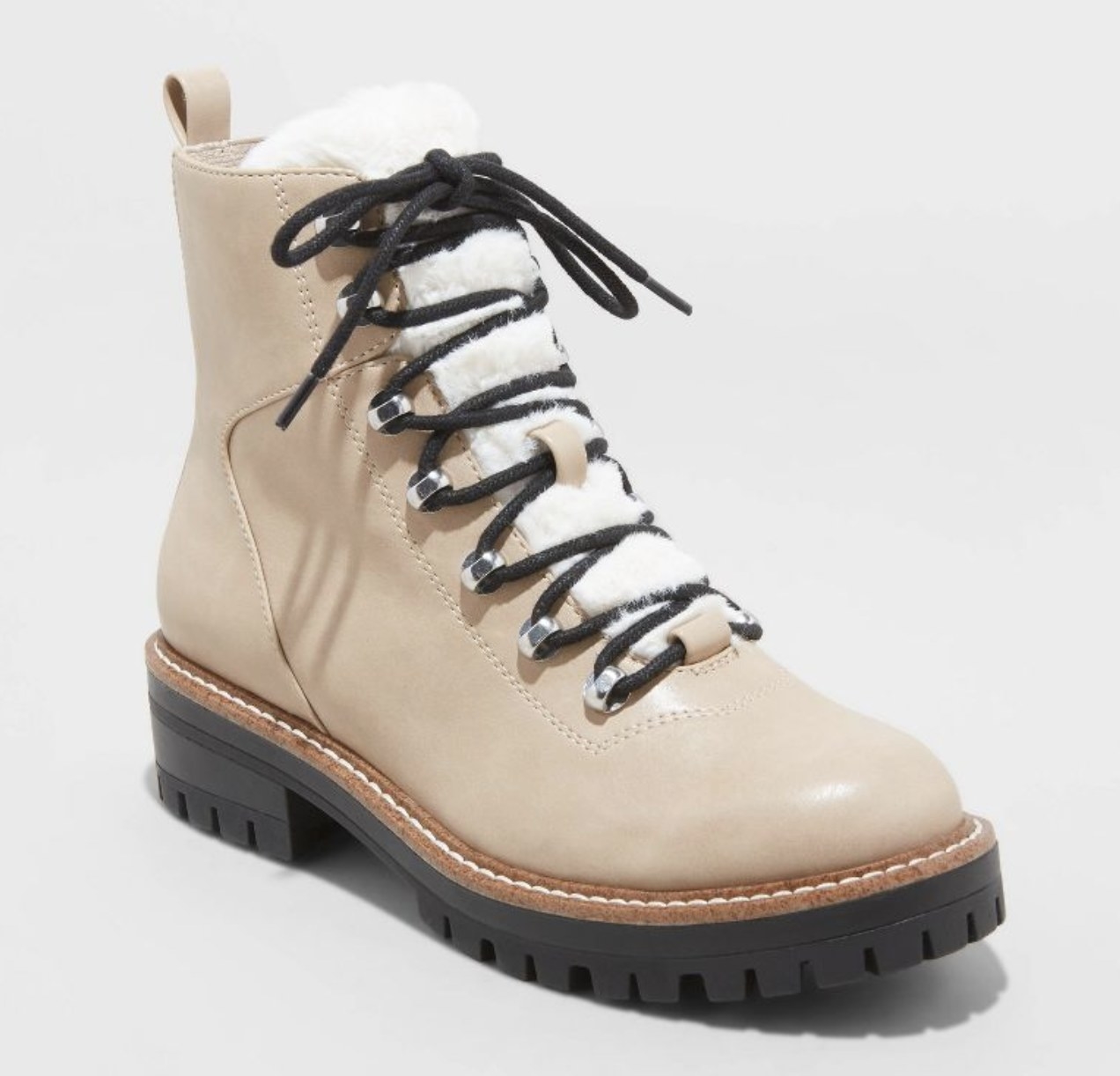 A pair of tan hiking boots