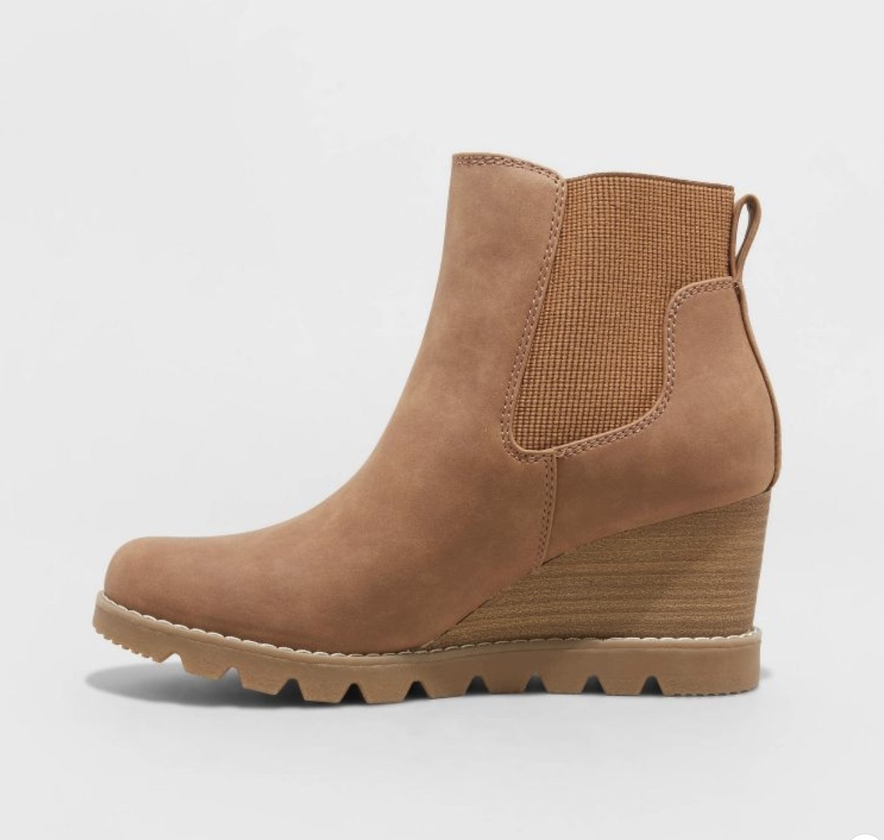 A tan wedge chelsea boot