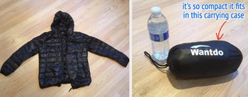 Two reviewer images of the jacket and the carrying case
