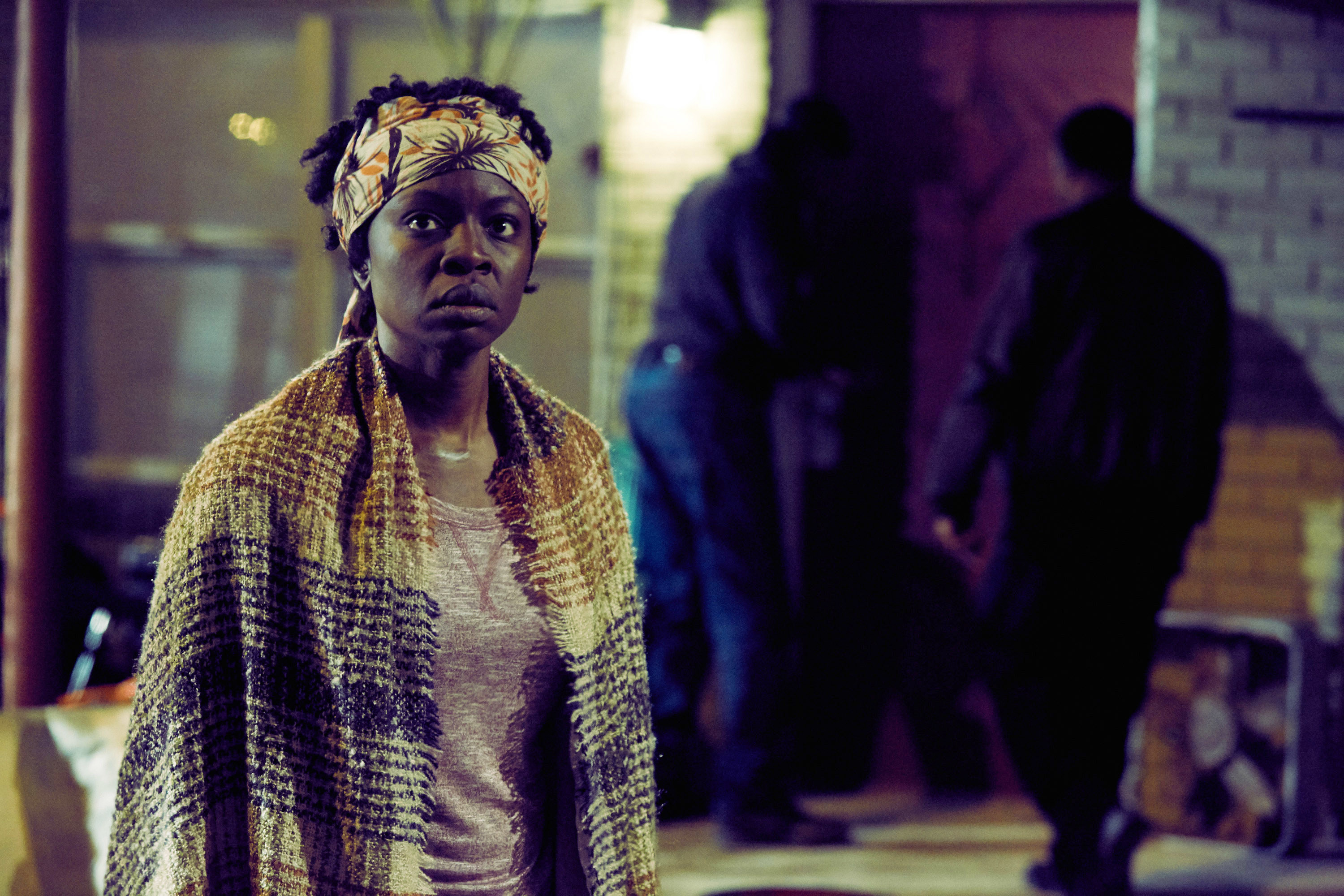 Danai Gurira in All Eyez on Me with a head scarf