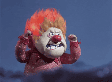 Gif of the Heat Miser angrily shaking his fists