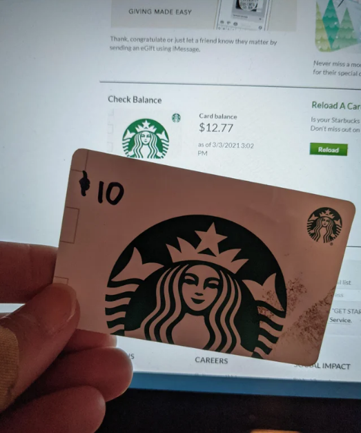 A Starbucks gift card