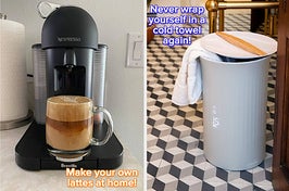 (left) nespresso coffee maker (right) towel warmer