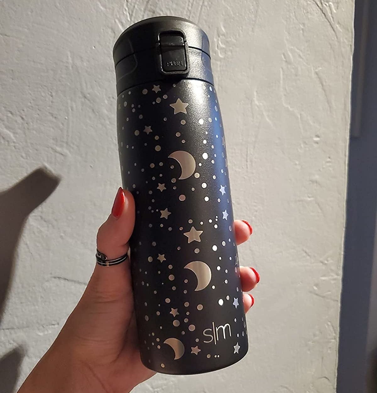 Reviewer's photo of the travel mug in the color Engraved Lunar