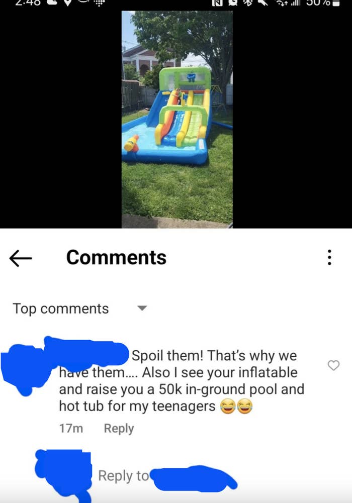 &quot;i see your infatible and raise you a $50K in-ground pool and hot tub for my teenagers&quot;