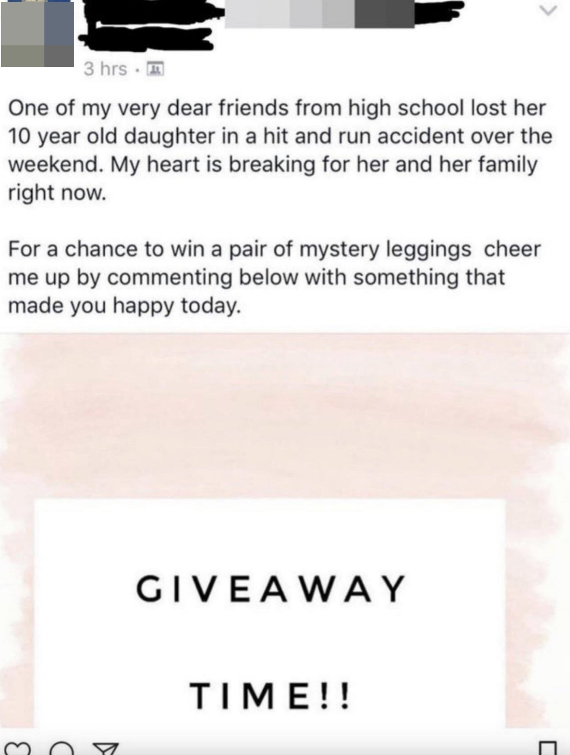 &quot;cheer me up over a death of a friend&#x27;s daughter by entering to win me these leggings&quot;