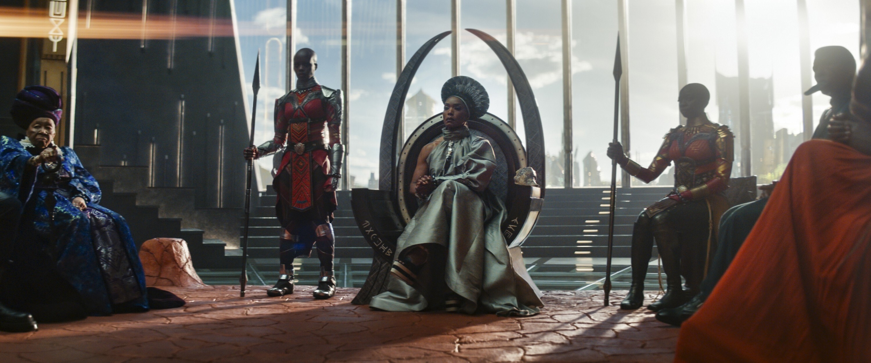 Dorothy Steel, Florence Kasumba, Angela Bassett and Danai Gurira in Black Panther: Wakanda Forever