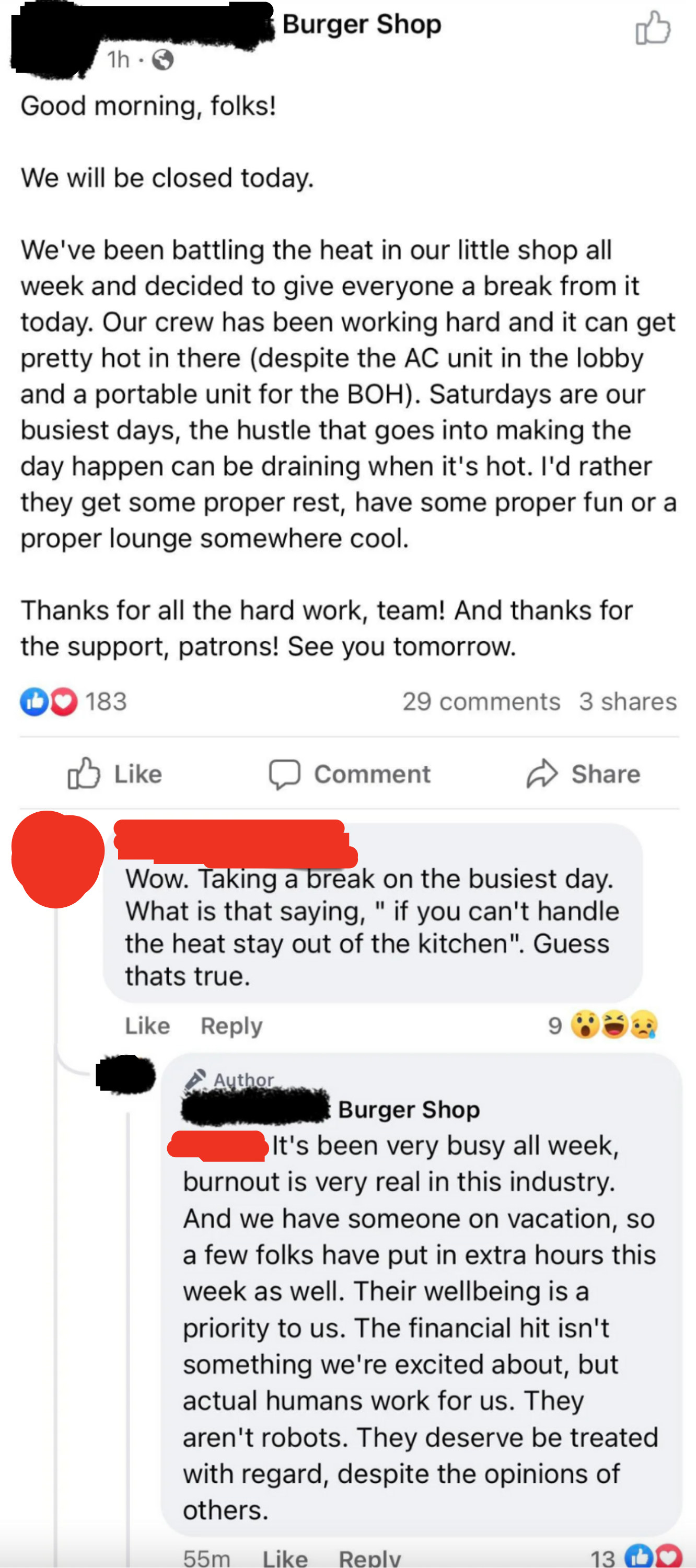 someone in disbelief that a restaurant closed for the day