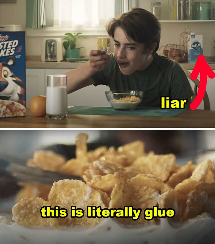 A bowl of cereal in a commercial