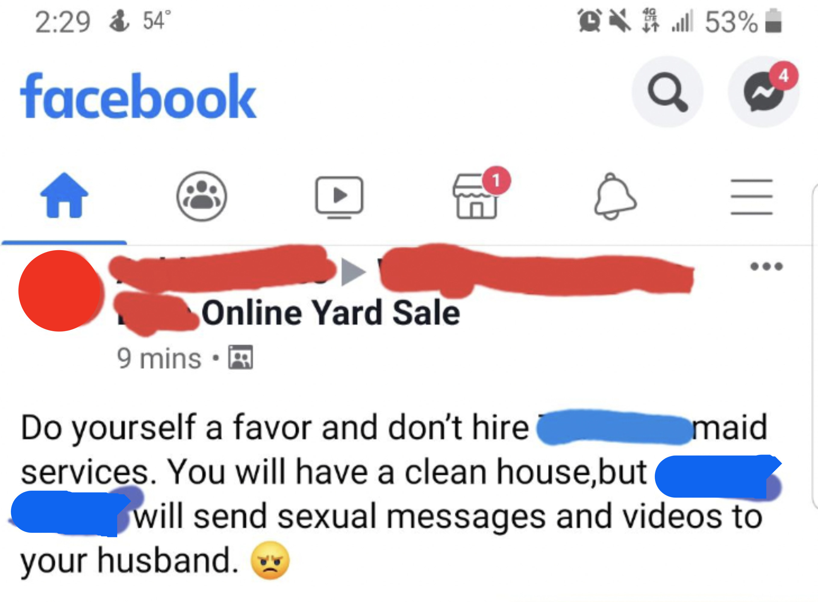 facebook post saying not to use the maid service because they will send sexual messages and videos to your husband