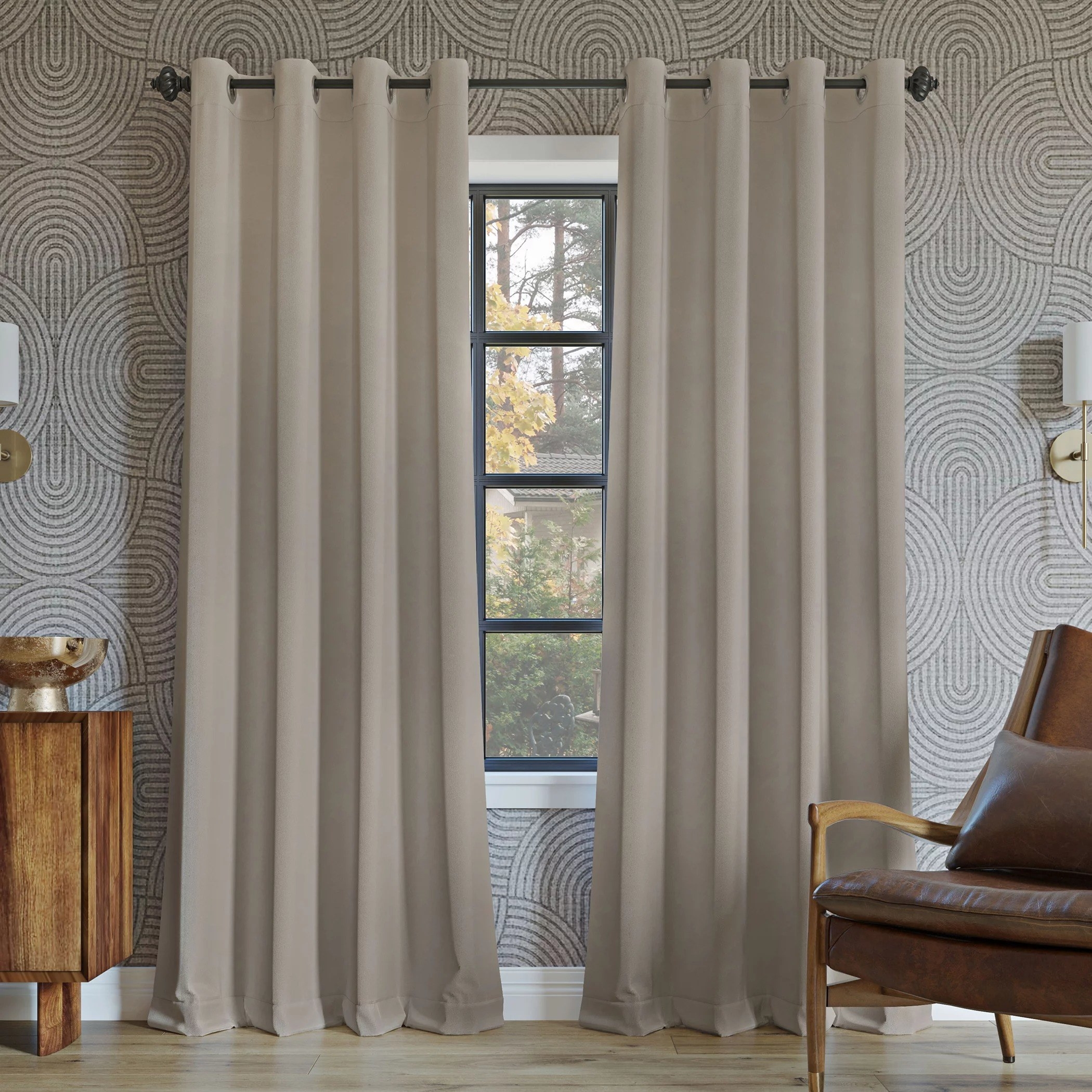 the beige curtain panels