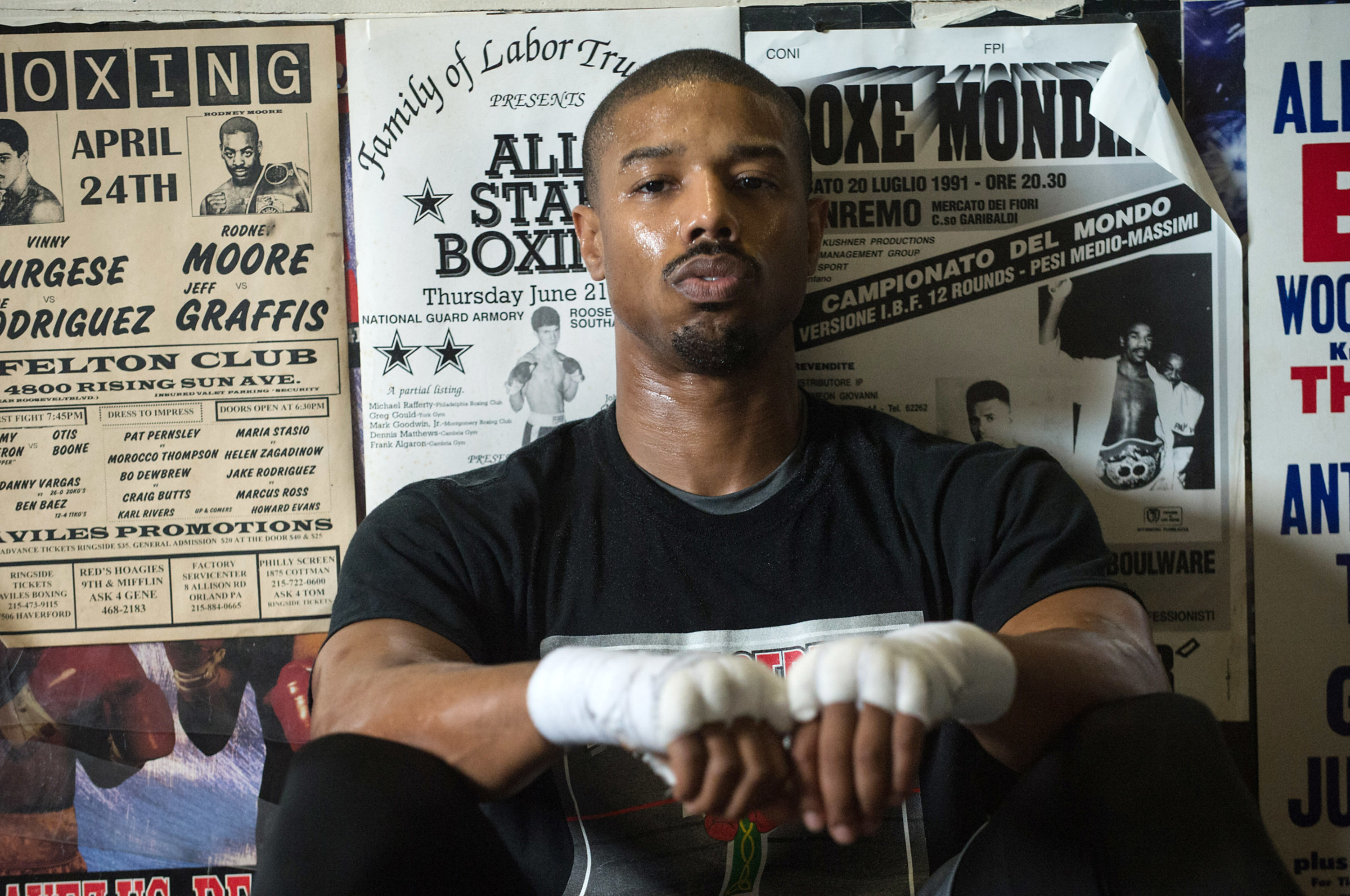Michael B. Jordan in Creed with his hands wrapped