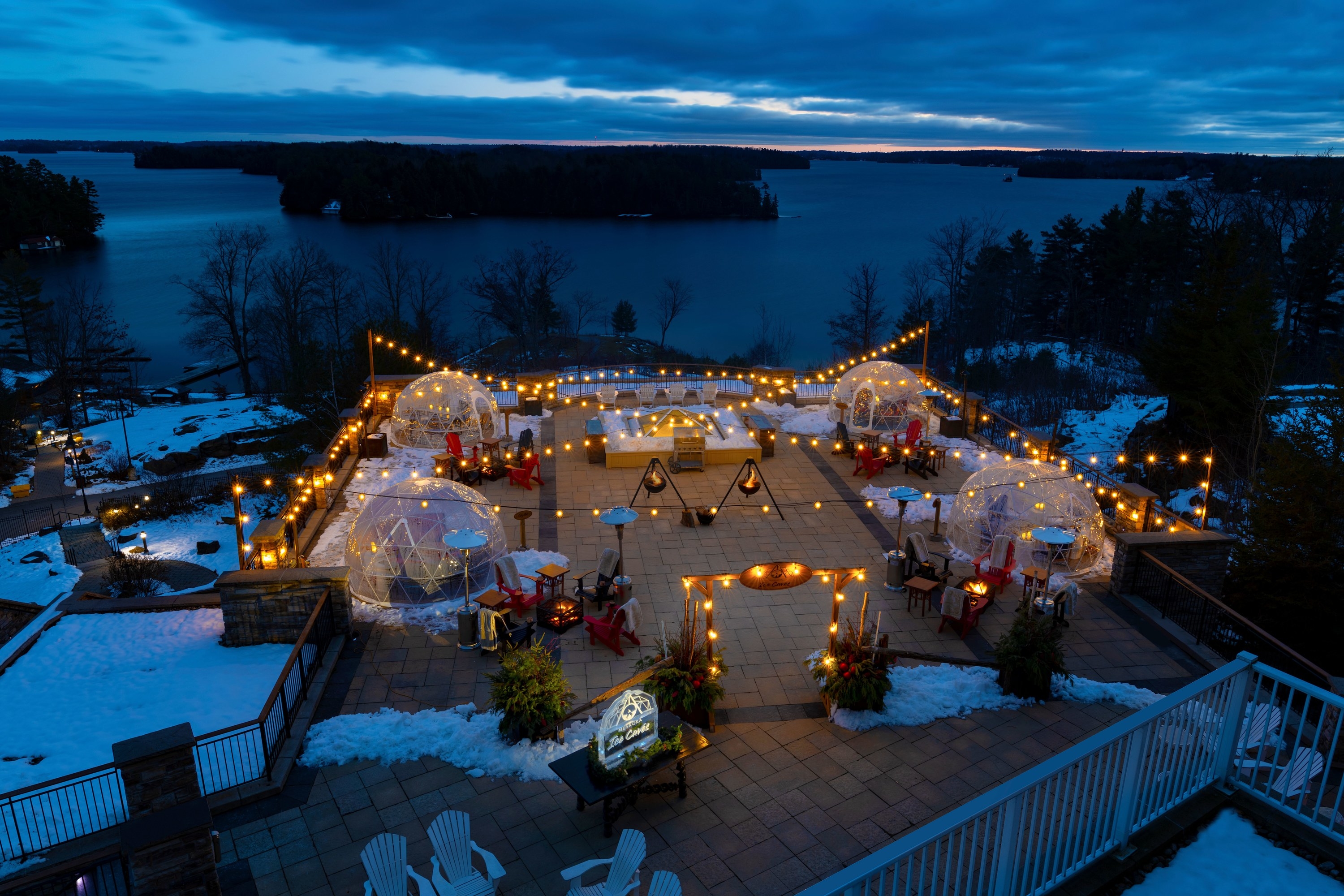 Constructed ice domes overlooking Lake Rosseau