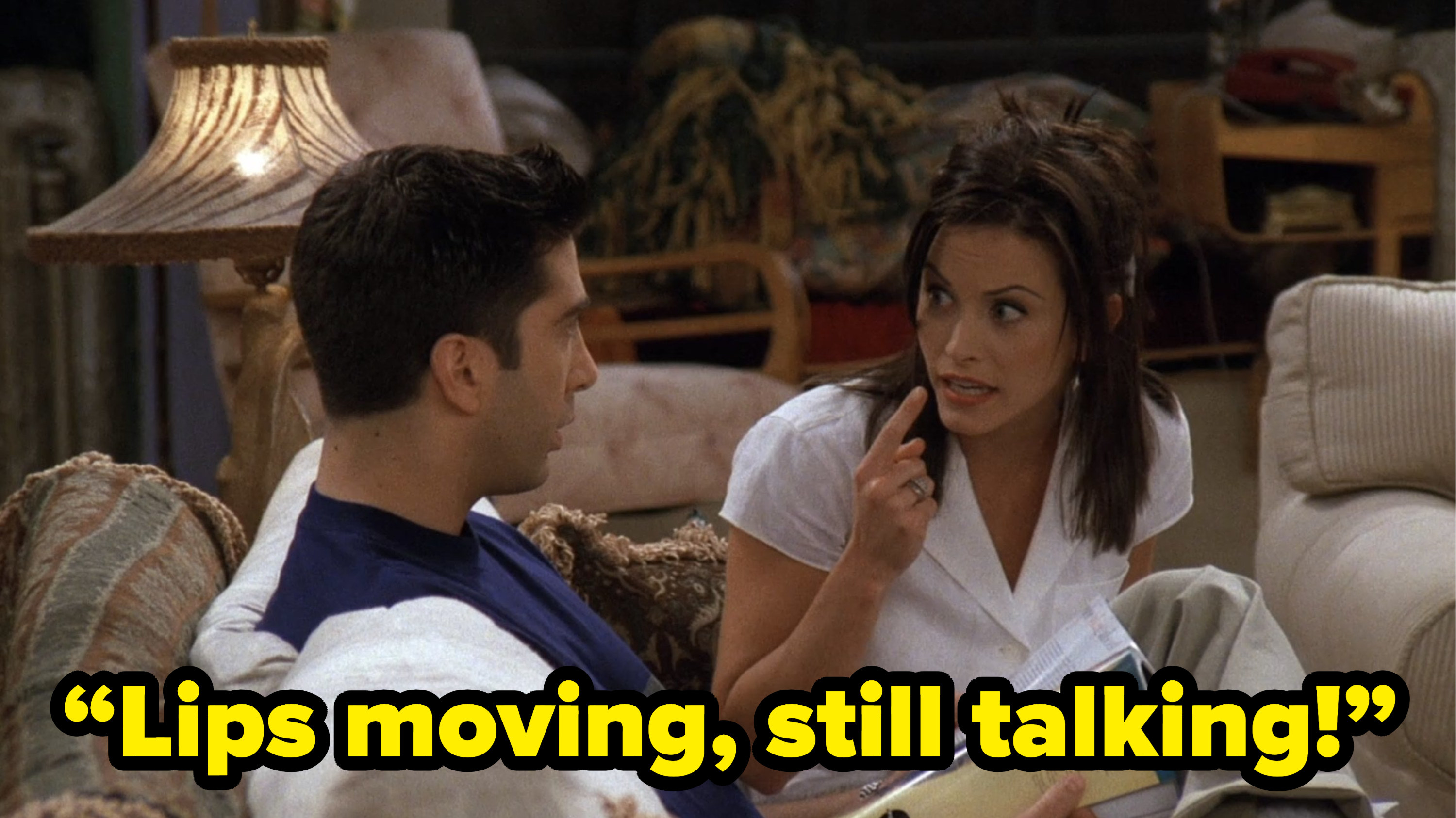 monica saying to ross “Lips moving, still talking!” on friends