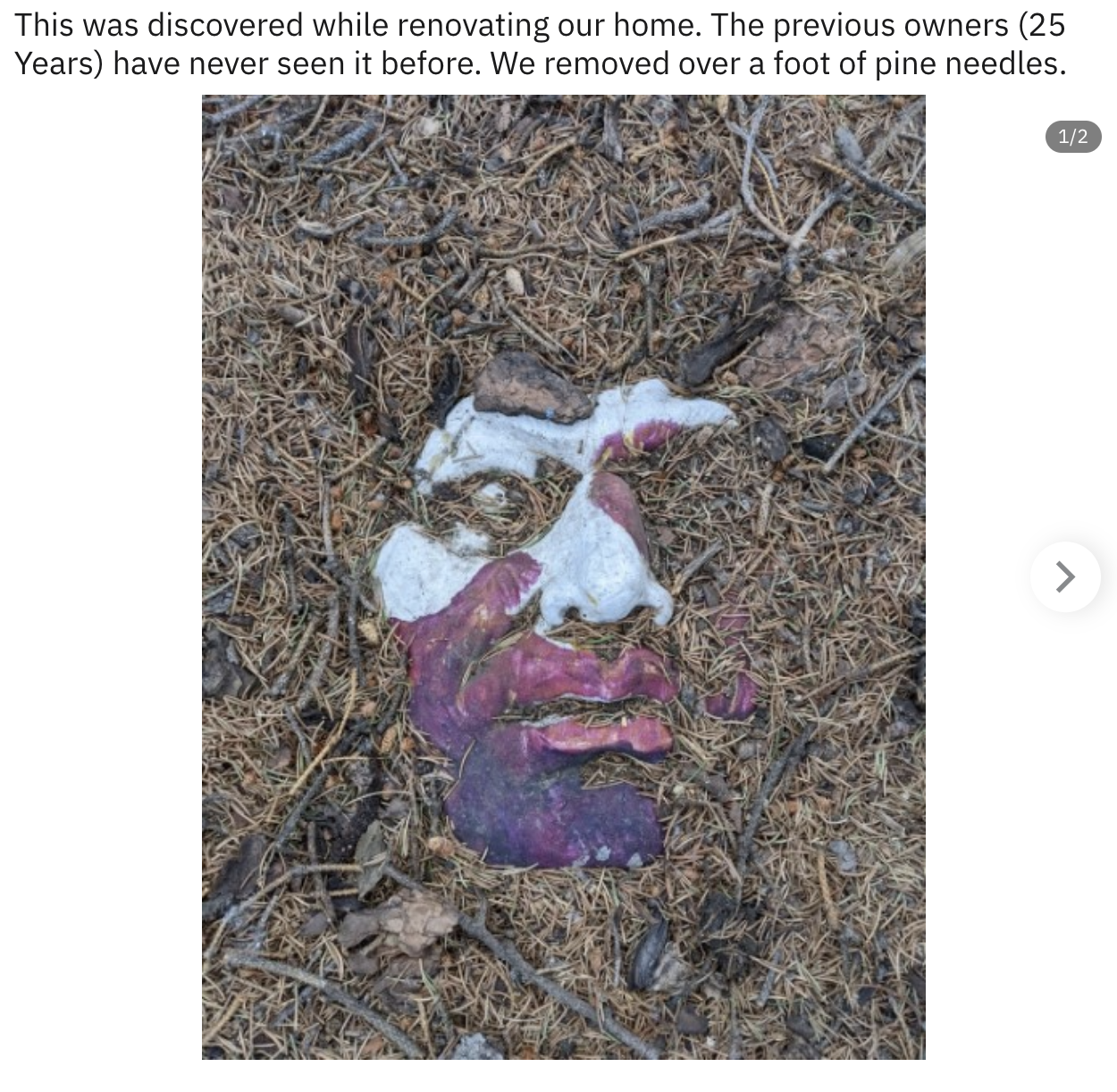 A face partially buried in the ground