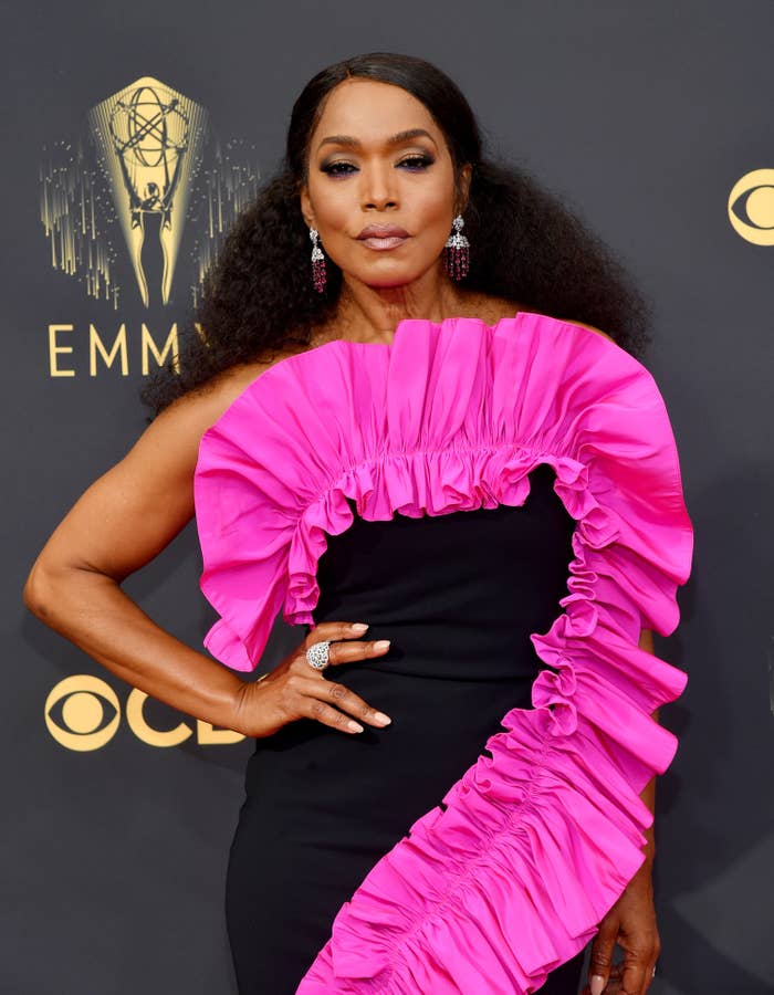 Angela posing for a photo on the red carpet at the Emmys