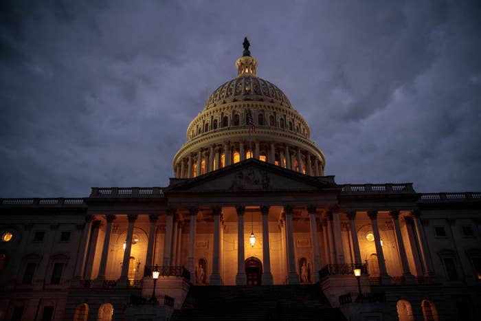 The US Capitol is seen at dusk, January 21, 2018, in Washington, DC