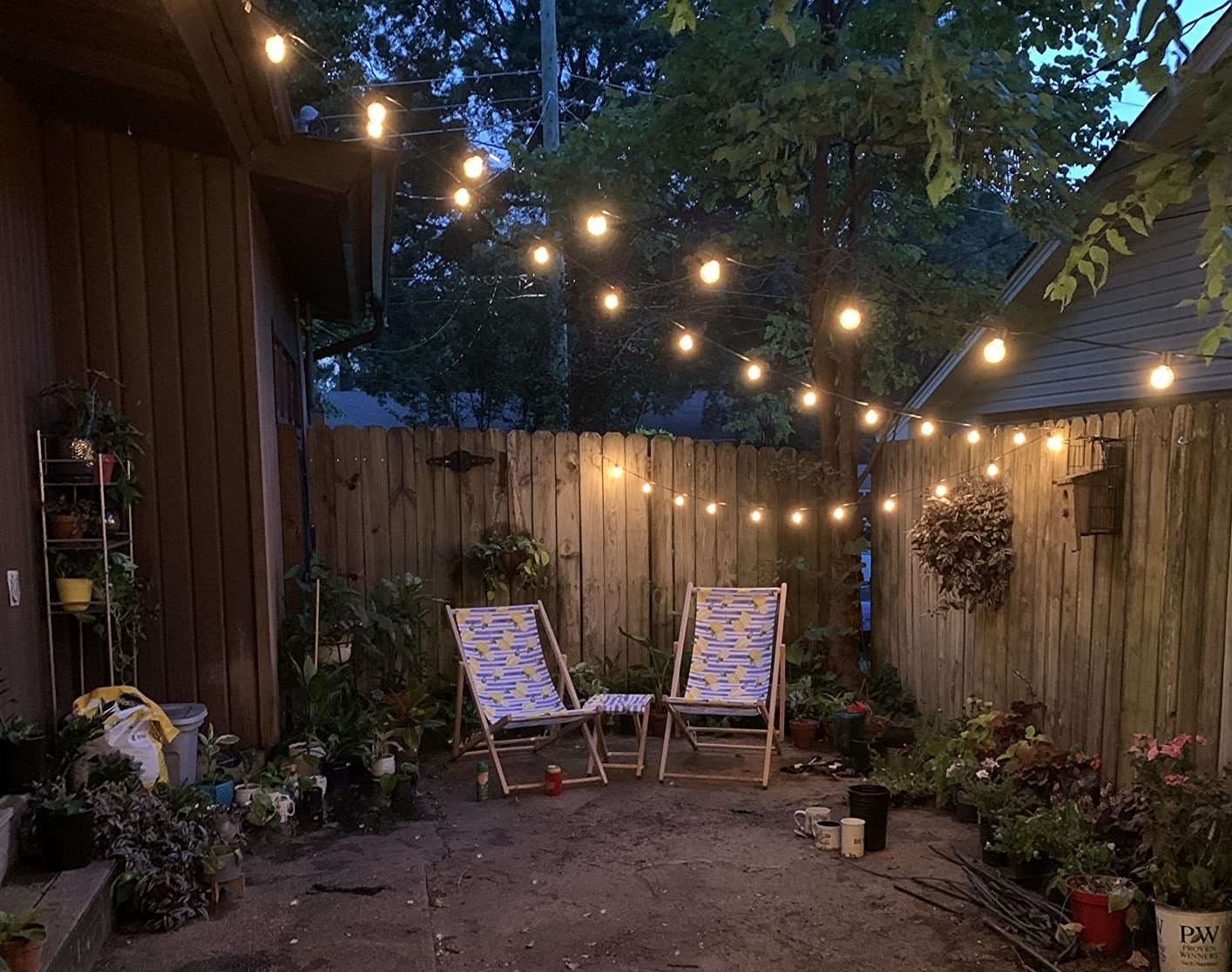 A reviewer photo of lights on a patio