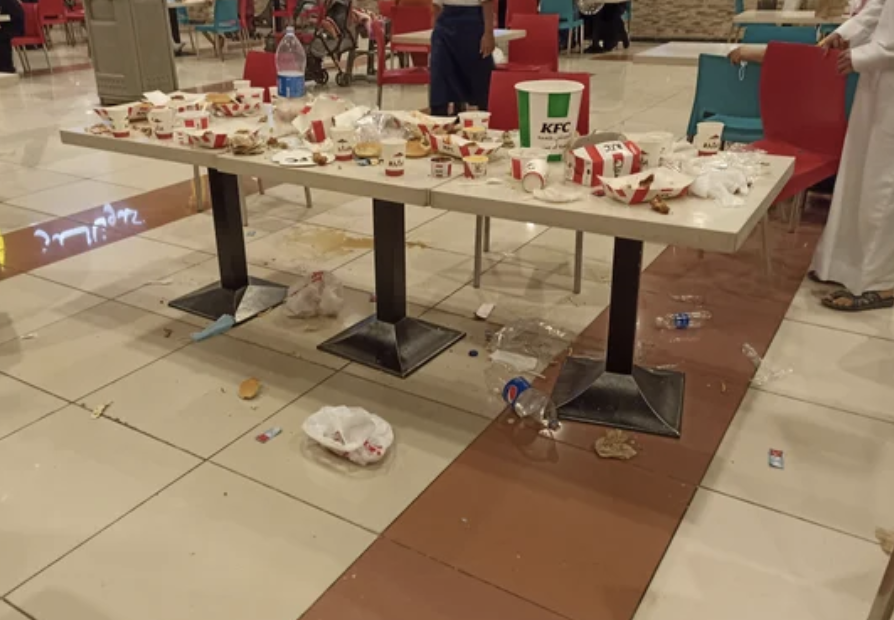 A mess at a mall food court