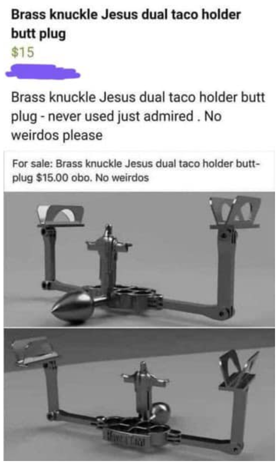 brass knuckle Jesus dual taco holder butt plug