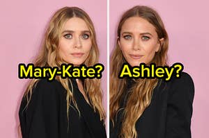 Mary-Kate and Ashely Olsen wear matching dark blazer