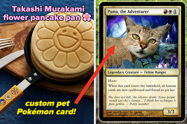 Takashi Murakami pancake pan; custom cat pokemon card