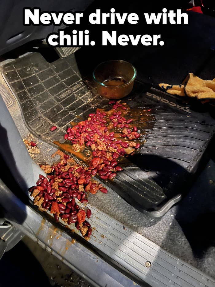 spilled chili in a car