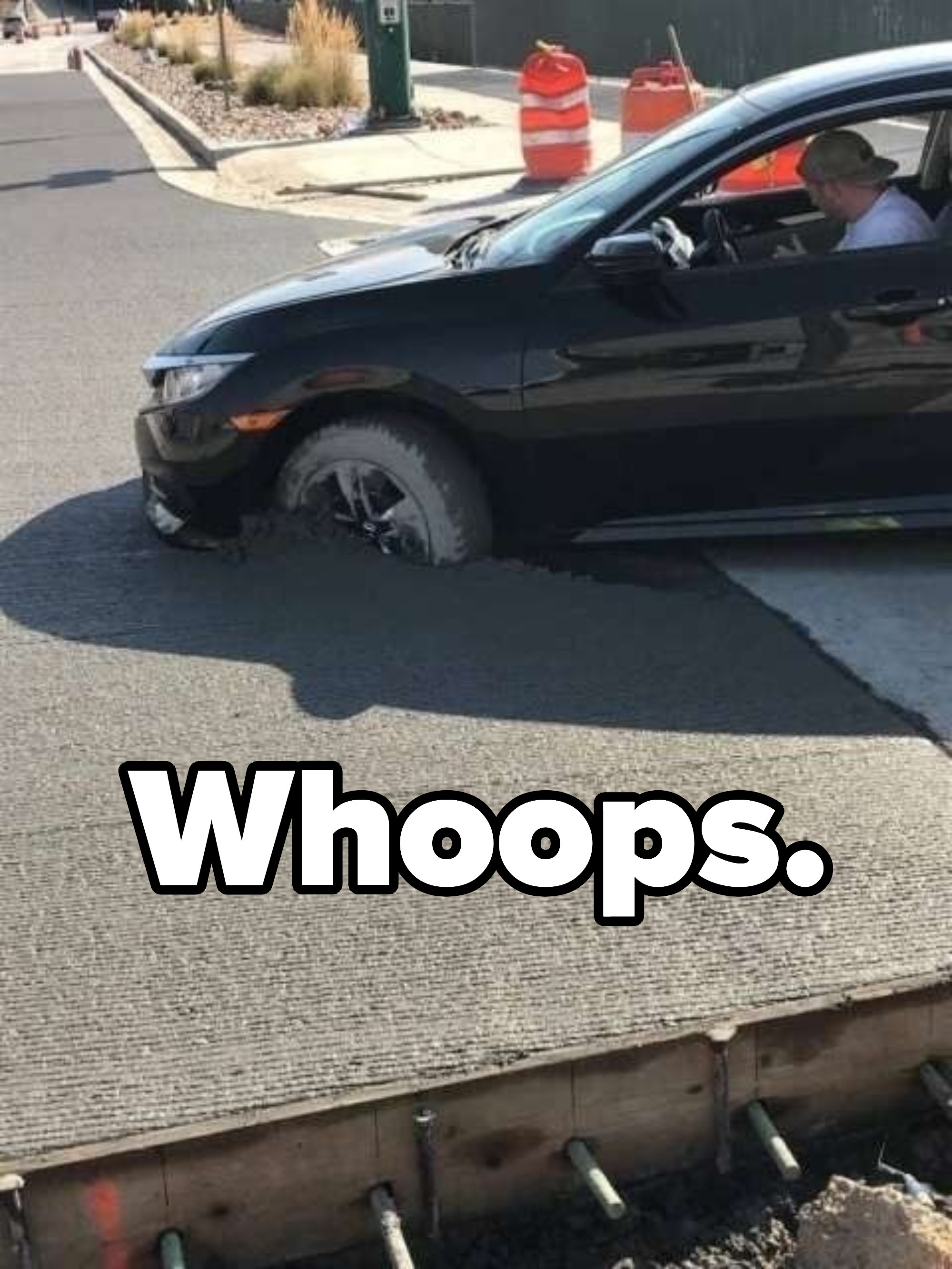 man who drove into freshly poured concrete