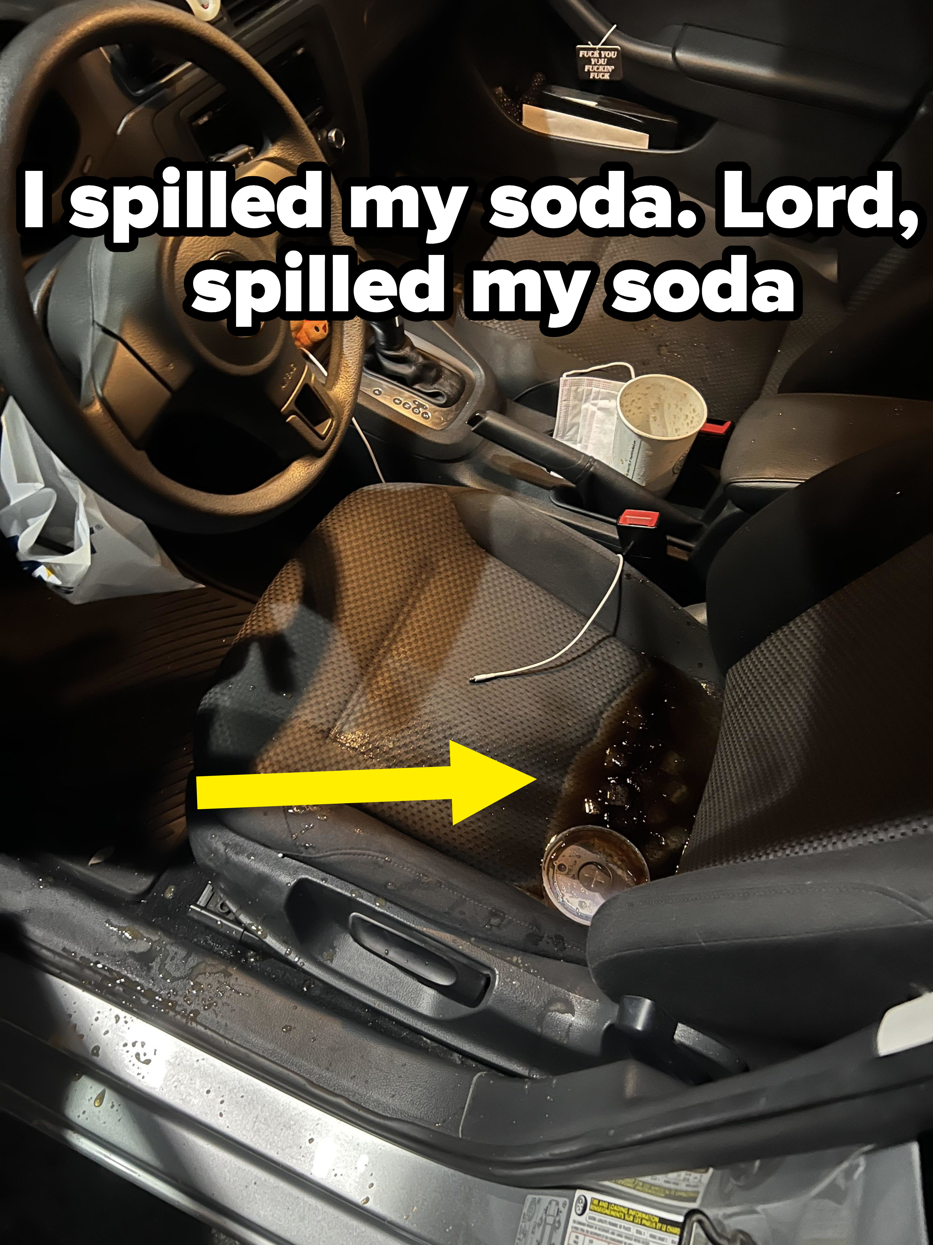 soda spilled in a car