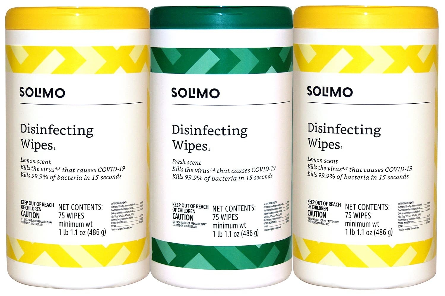 three containers of disinfecting wipes