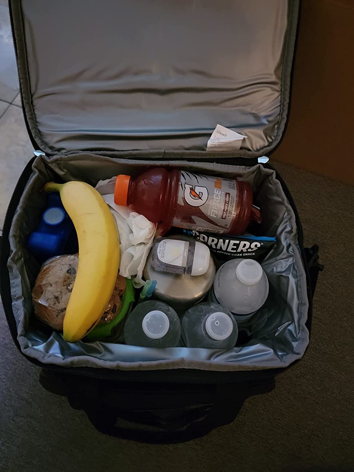 Reviewer image of lunch bag filled with food and drinks