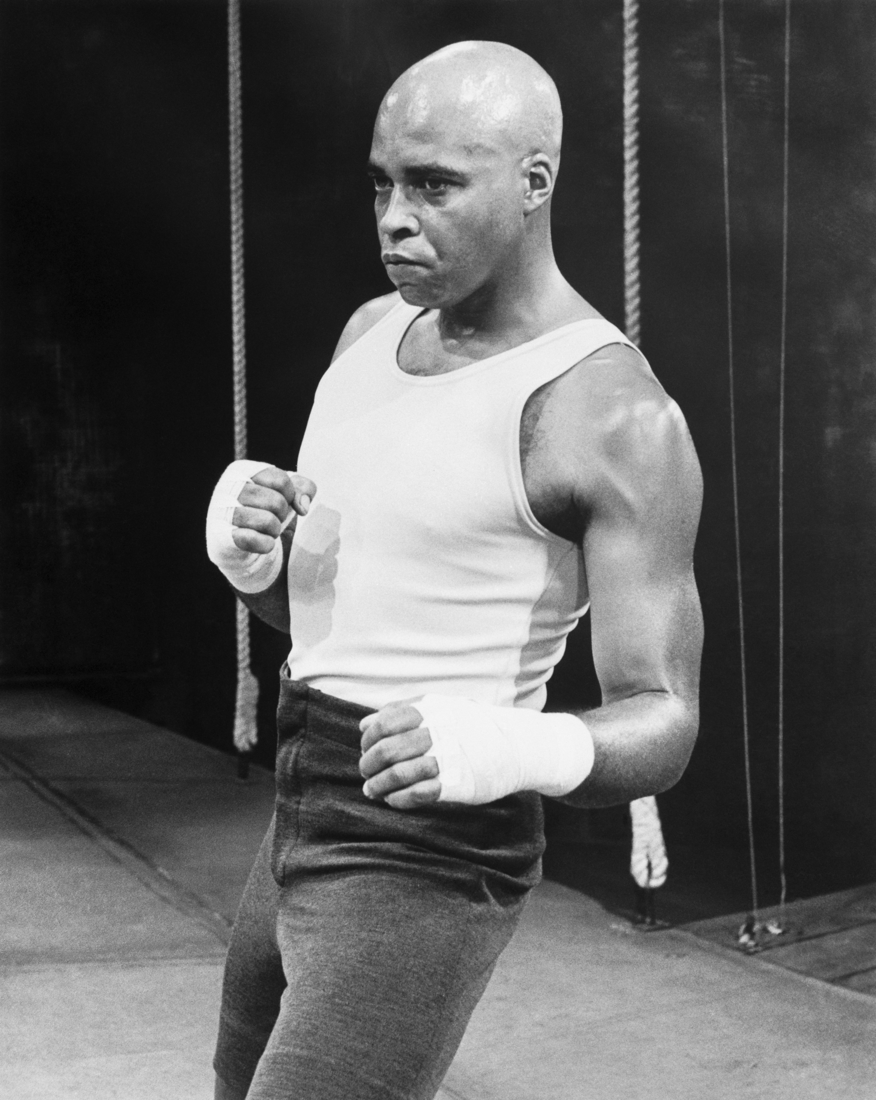 young James Earl Jones working out