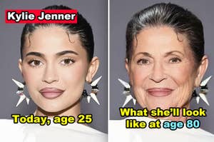 Side-by-side of Kylie Jenner today vs. what she'll look like at age 80